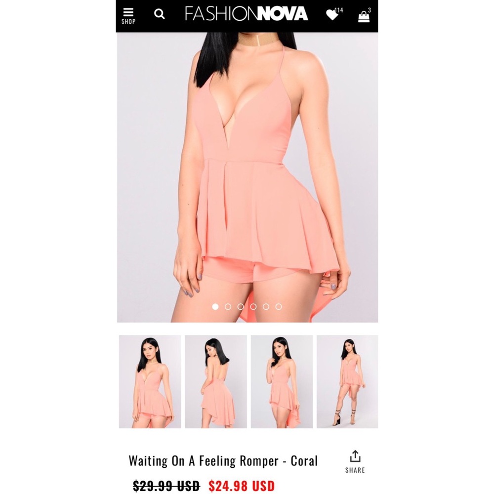 Fashion Nova Coral Romper Dress NEW